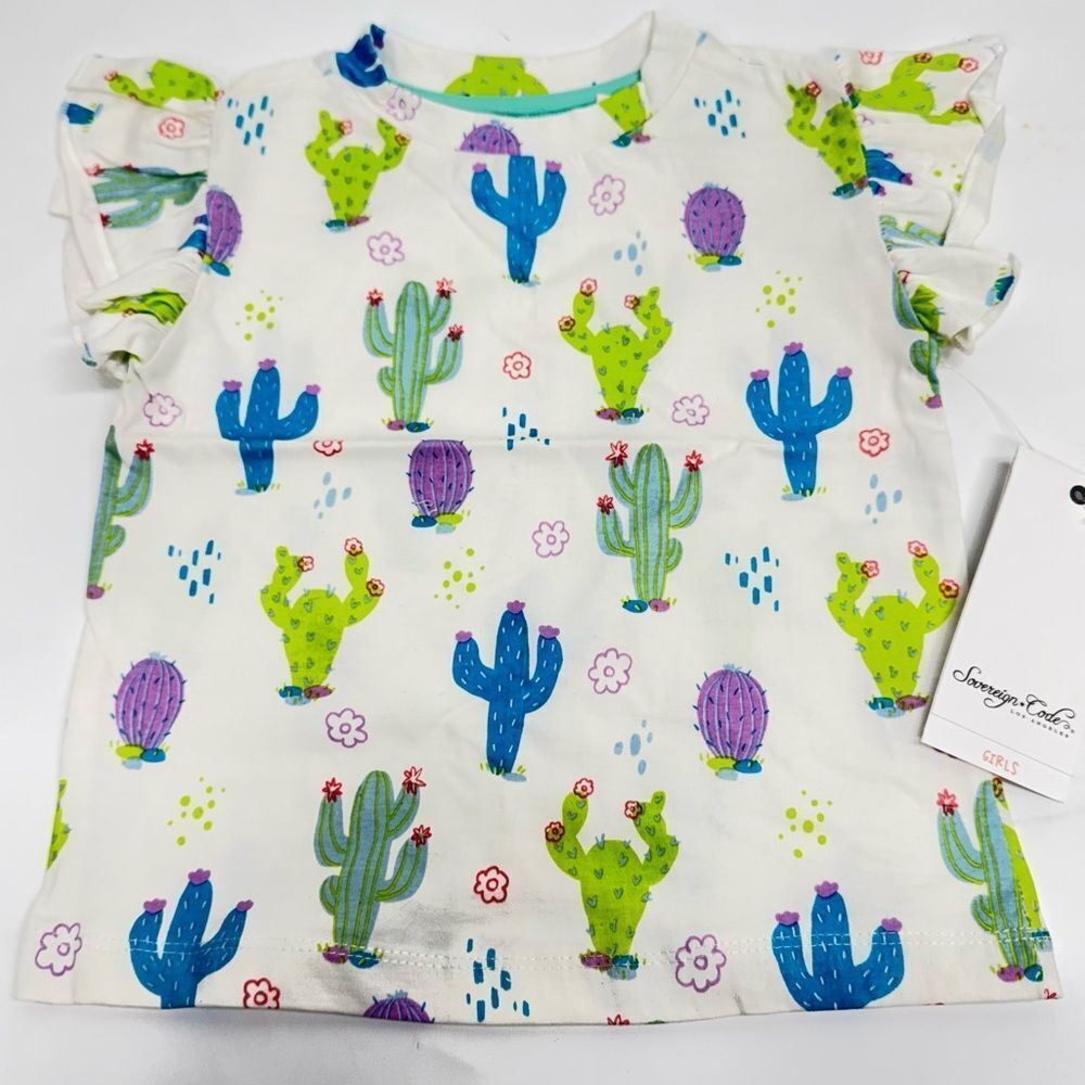 Sovereign Code Girls Ruffled Sleeve Shirt / Cute Cactus